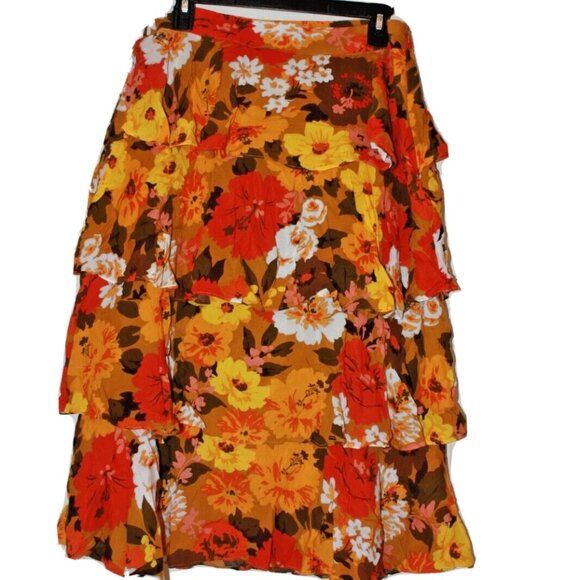 Anthropologie WOLVEN Yellow Orange Brown Layered Tiered Skirt NWT Sz 10 - Picture 2 of 2
